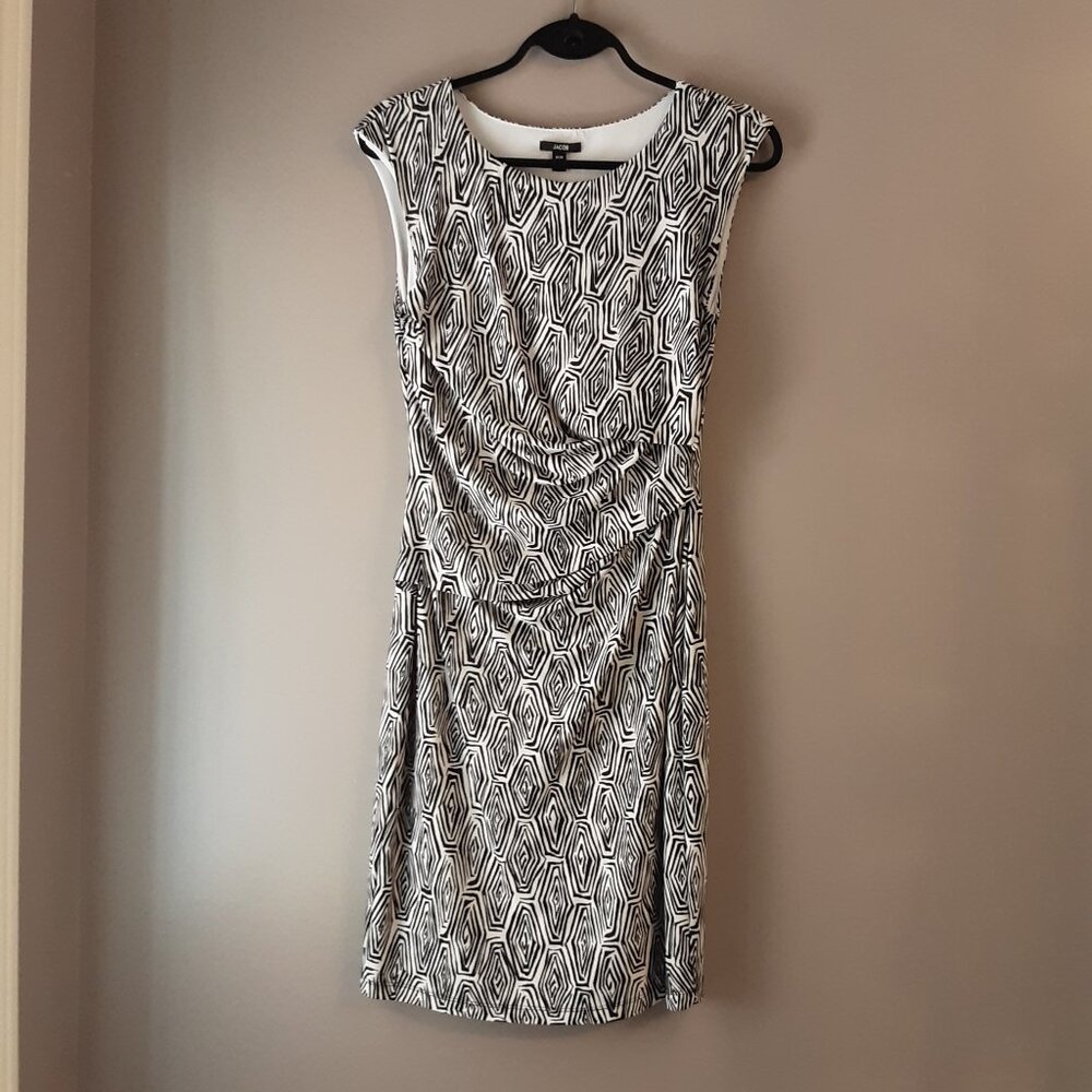 Jacob Black and White Geometric Pattern Lined Sleeveless Dress Medium